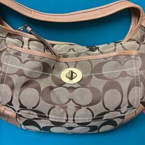 Coach Signature Brown and Tan Hobo Bag